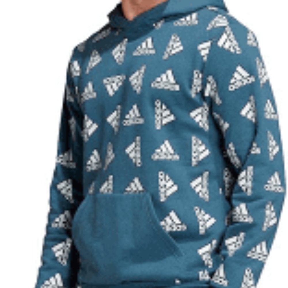 Adidas Men Allover Logos Fleece Hoodie Size Small